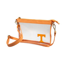 Load image into Gallery viewer, This is a Capri Designs clear bag with a removable strap and orange accents with the University of Tennessee logo in the corner.  Go Vols!  Go Volunteers!