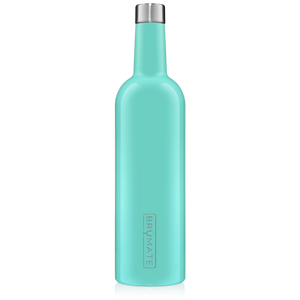 This is a Brumate Winesulator in Aqua, a stainless steel 24 oz wine bottle or canteen in a glossy aqua color.