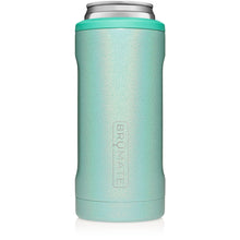 Load image into Gallery viewer, This is a Brumate Hopsulator Slim in Glitter Aqua, a stainless steel slim can holder in a beautiful shimmery aqua color.