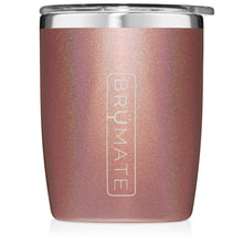 Load image into Gallery viewer, This is a Brumate Rocks Glass in Glitter Rose Gold, a 12 oz stainless lowball tumbler in a shimmery rose gold color.