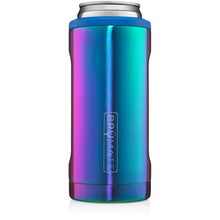 Load image into Gallery viewer, This is a Brumate Hopsulator Slim in Rainbow Titanium color, a stainless steel slim can holder in a beautiful ombre of shades of purple and blue.